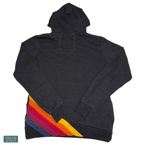 Aviator Nation Charcoal Rainbow 5 Stripe Hoodie Pullover Heritage Streetwear - Picture 6 of 12